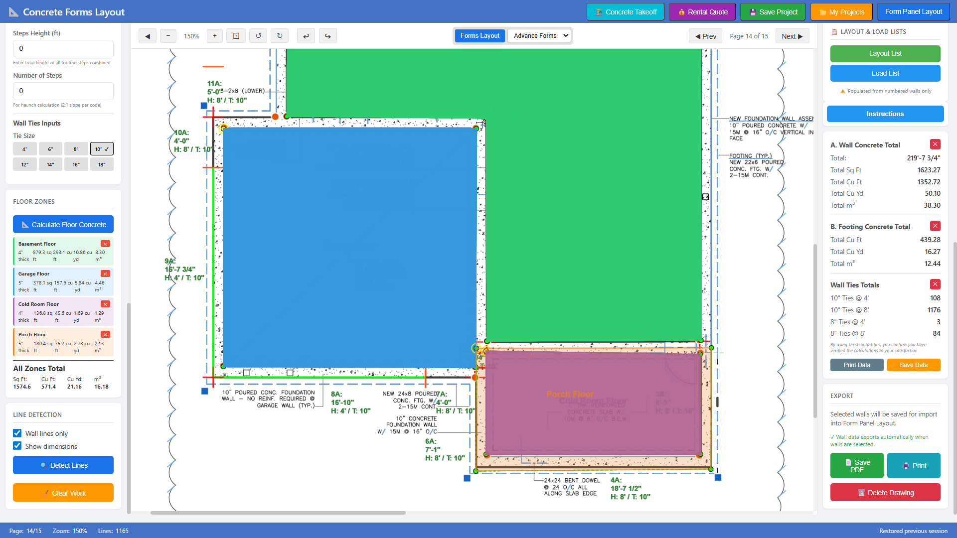 Complete foundation with all floor zones